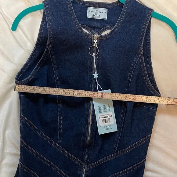 NWT Revice Denim Hollywood Heartthrob Jumpsuit Heart Back Cutout Flare Large - Picture 10 of 16